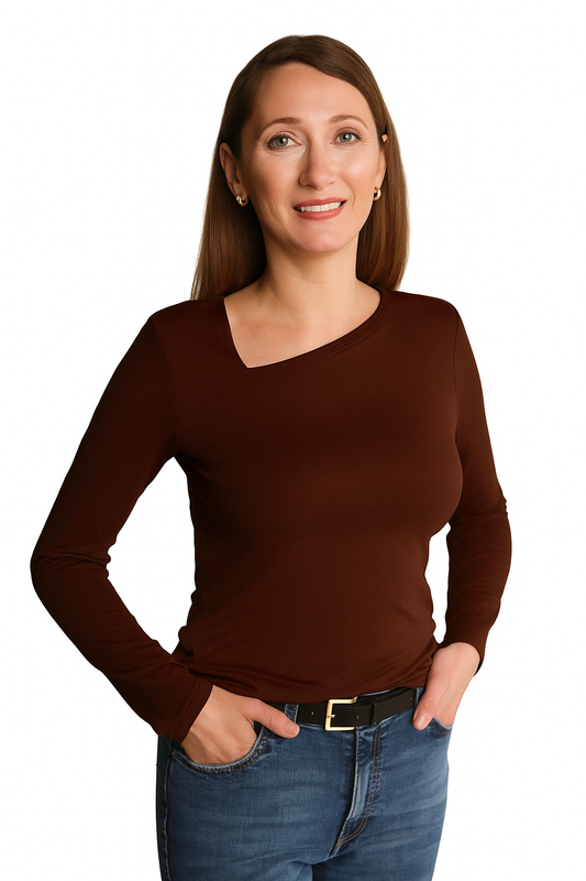 Bluzka Longsleeve Bambusowy z asymetrycznym dekoltem | LUVA | czekolada
