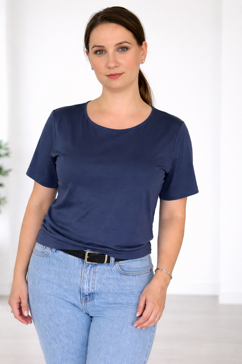Bluzka VERO |  Dark Denim - Elegancka baza z wiskozy