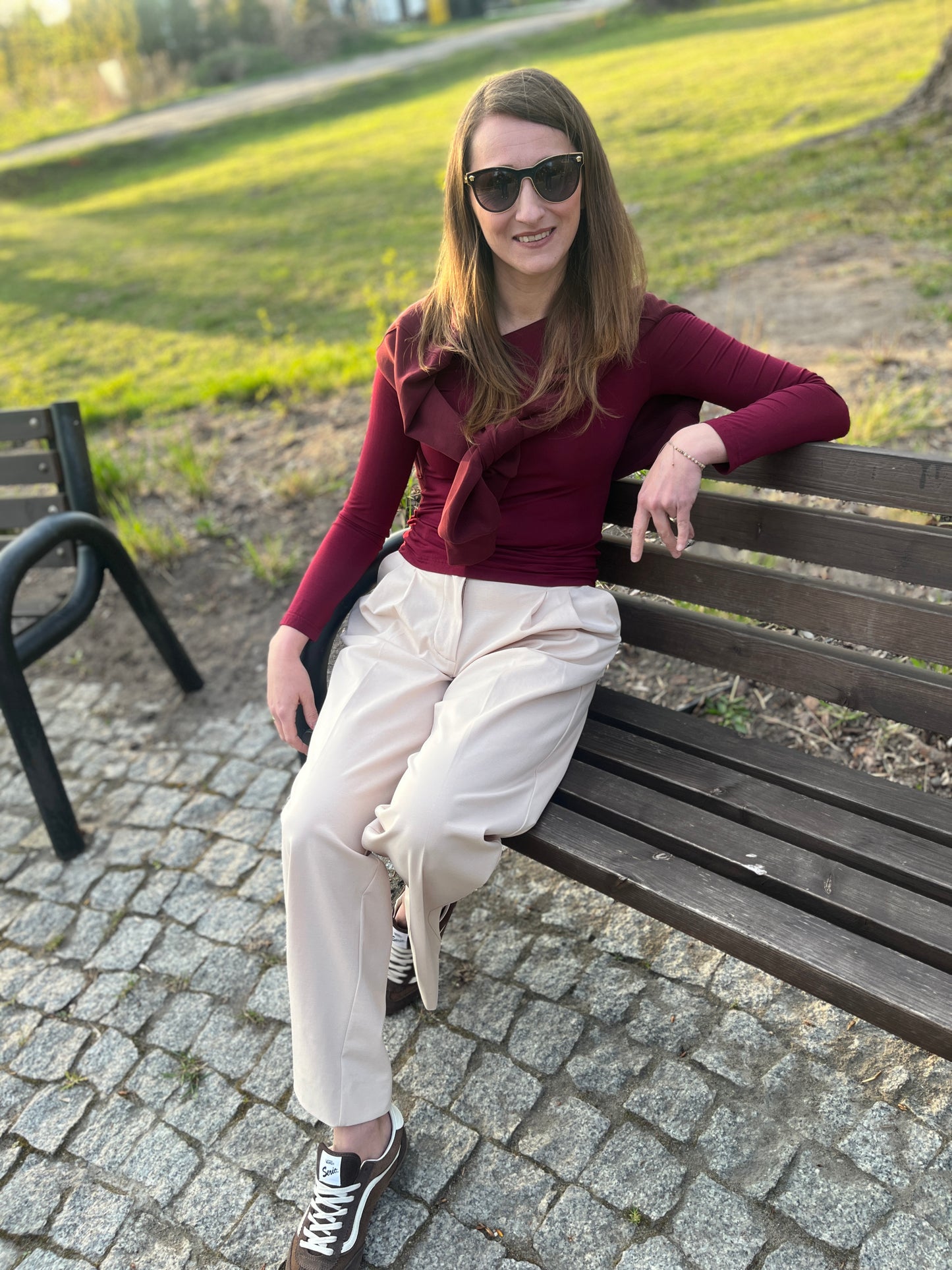 Bluzka Longsleeve Bambusowy z asymetrycznym dekoltem | LUVA |wine berry