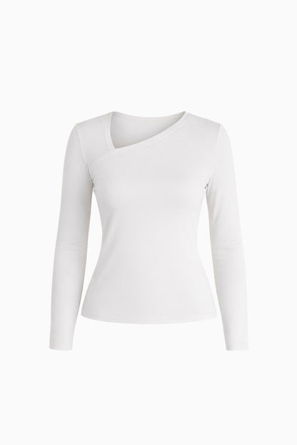 Bluzka Longsleeve Bambusowy z Asymetrycznym Dekoltem| LUVA | off-white (cloud dancer)
