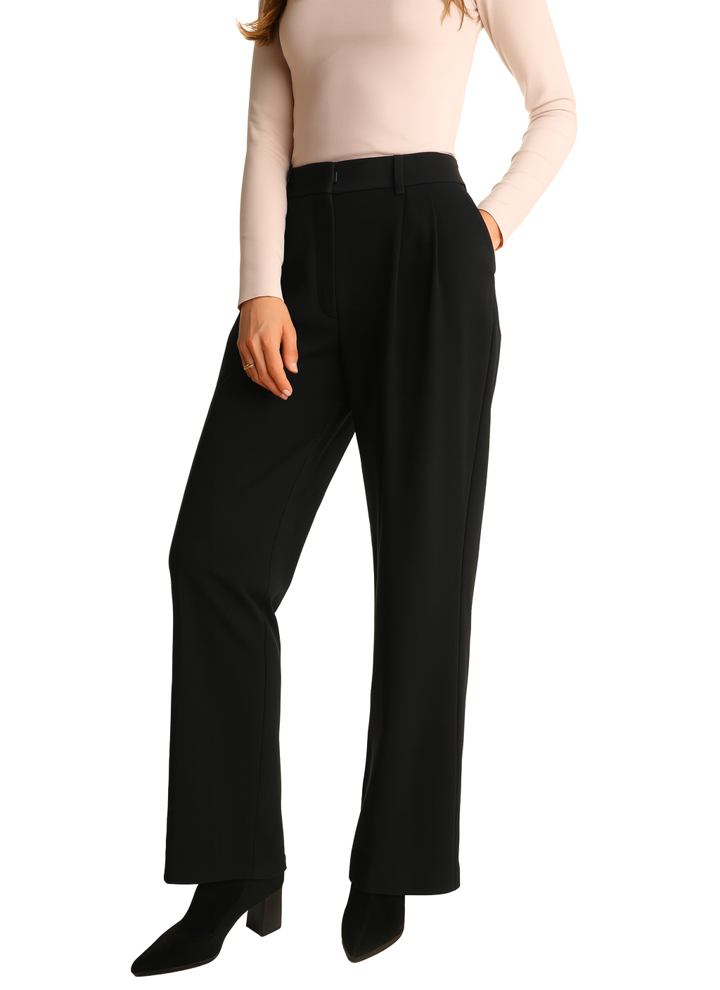 Spodnie z zakładkami z prostą nogawką | TAVO | czarne