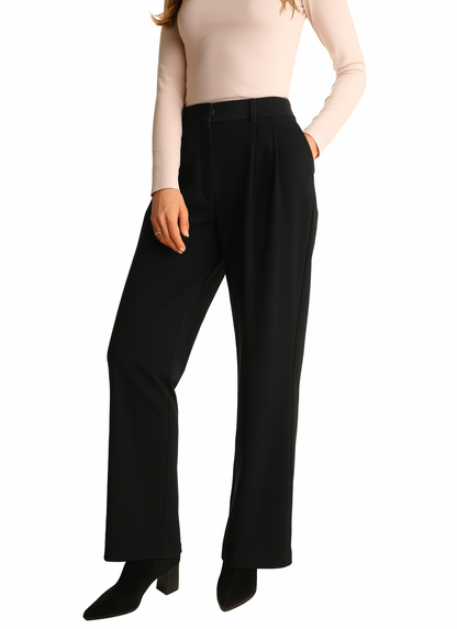 Spodnie z zakładkami z prostą nogawką | TAVO | czarne