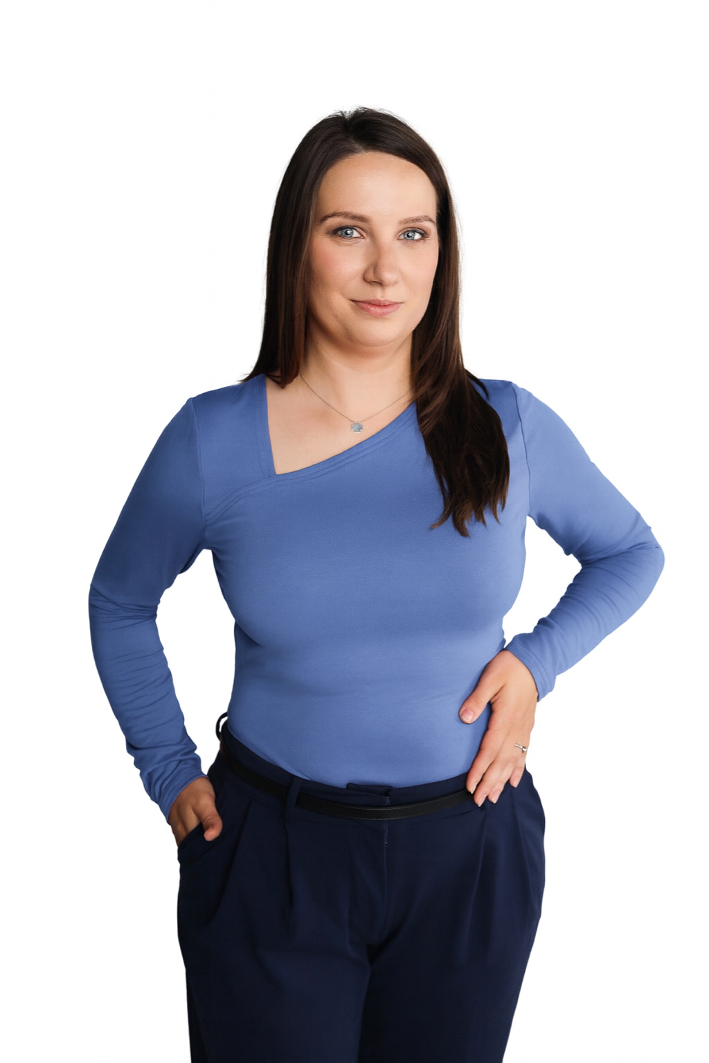 Bluzka Longsleeve Bambusowy z asymetrycznym dekoltem | LUVA | niebieska