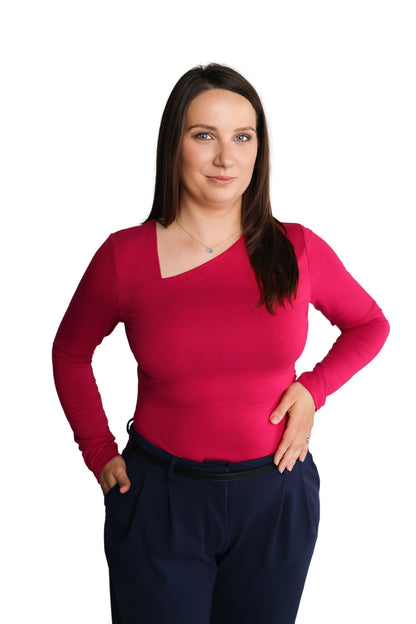 Bluzka Longsleeve Bambusowy z Asymetrycznym Dekoltem| LUVA | róż