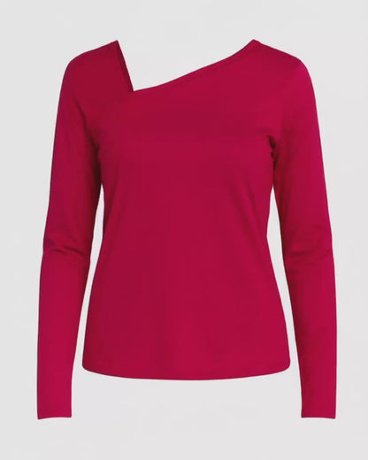 Bluzka Longsleeve Bambusowy z Asymetrycznym Dekoltem| LUVA | róż